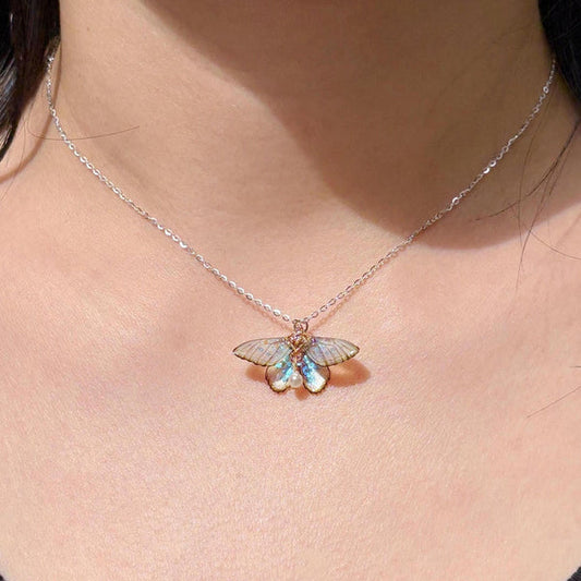 Cute Moth Necklace, Moth Wings With Pearl Jewelry, Insect Fairy Resin Moth Pendant, Gift For Her